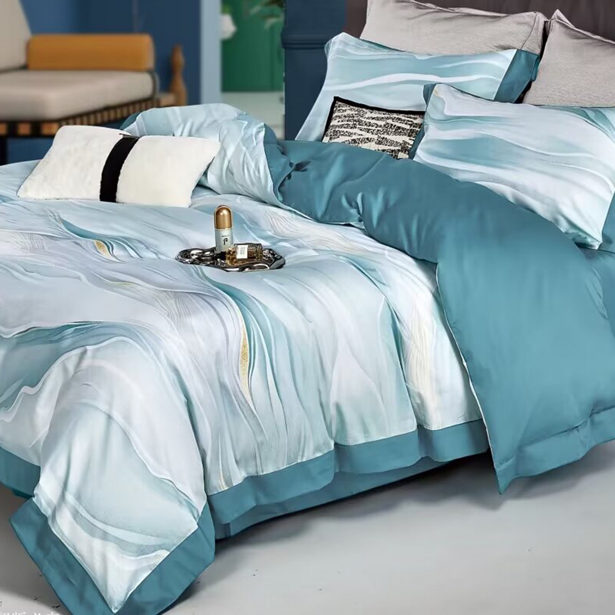 91家纺网 家纺一手货源 找家纺 （总）未来家居 2025新款优帝100支贡缎长绒棉四件套-1