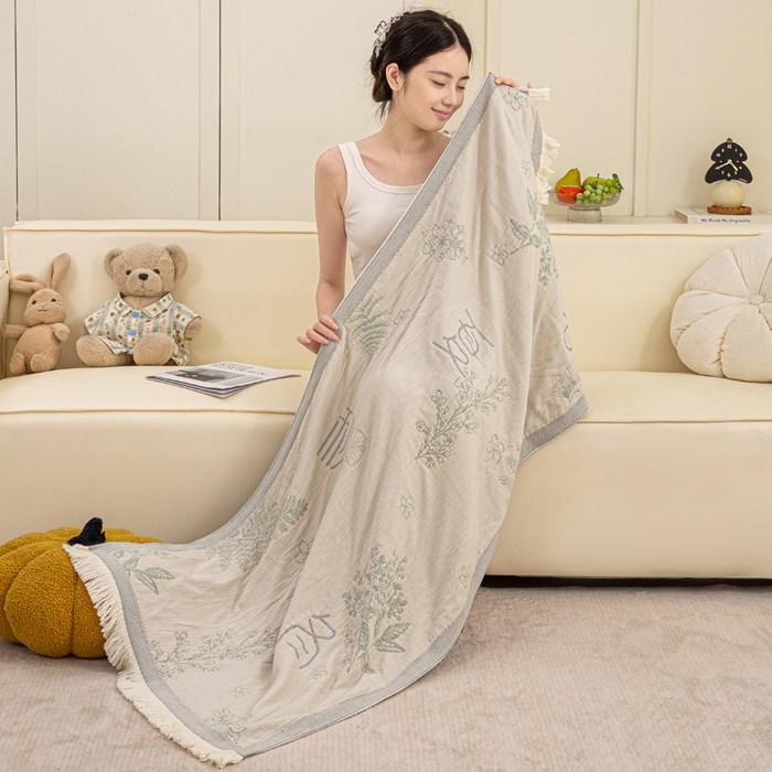 91家纺网 家纺一手货源 找家纺 恋人优选 2025新款A类流苏全棉纯棉提花四层水洗浴巾 春夏秋冬-米 66x150cm