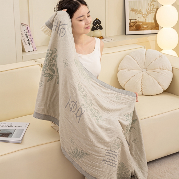 91家纺网 家纺一手货源 找家纺 恋人优选 2025新款A类流苏全棉纯棉提花四层水洗浴巾 春夏秋冬-米 66x150cm