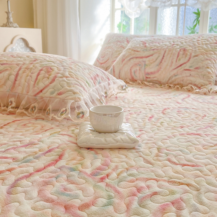 91家纺网 家纺一手货源 找家纺 网红馆（ck家纺） 2025新款亲肤舒适印花牛奶绒蕾丝边床裙系列单床裙 星晴