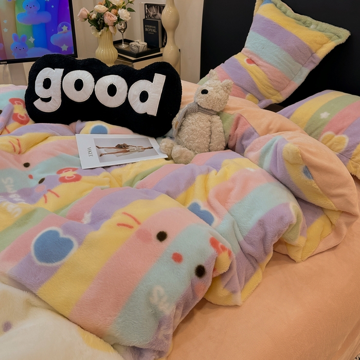 91家纺网 家纺一手货源 找家纺 一比一家纺 2025新款兔毛绒印花四件套-二 小淘气