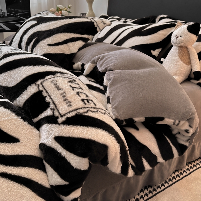 一比一家纺 2025新款兔毛绒印花四件套-二 斑马纹