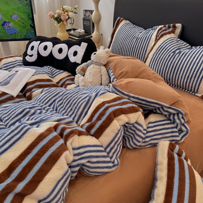 91家纺网 家纺一手货源 找家纺 一比一家纺 2025新款兔毛绒印花四件套-二 英伦时尚