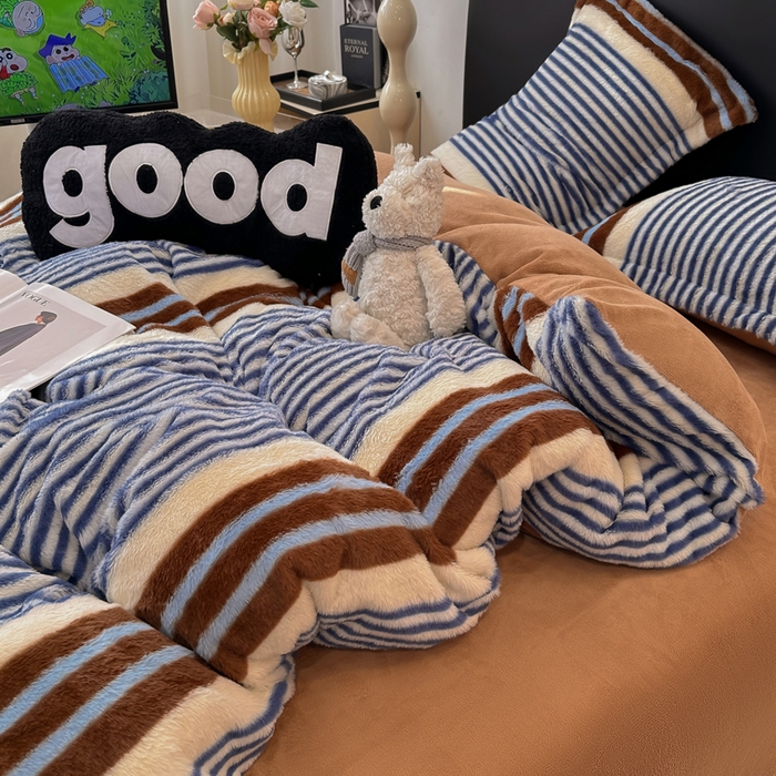 91家纺网 家纺一手货源 找家纺 一比一家纺 2025新款兔毛绒印花四件套-二 英伦时尚