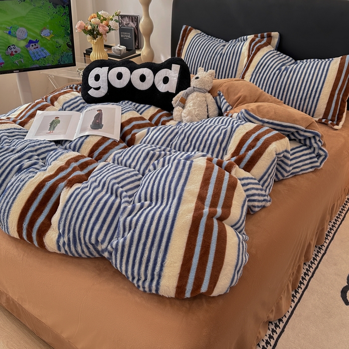 91家纺网 家纺一手货源 找家纺 一比一家纺 2025新款兔毛绒印花四件套-二 英伦时尚