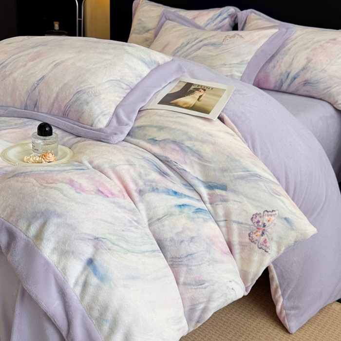 91家纺网 家纺一手货源 找家纺 （总）博纳家纺 2025新款亲肤舒适牛奶绒数码印花拼角系列四件套（控价劵后208 严格按控价来）