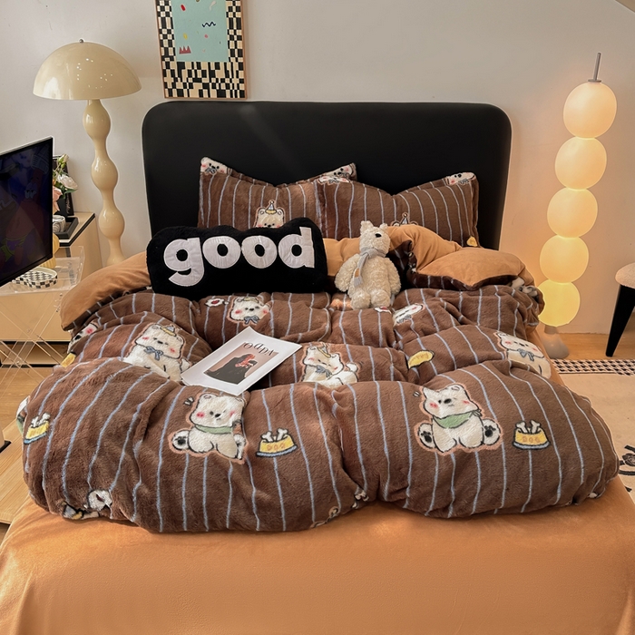 91家纺网 家纺一手货源 找家纺 一比一家纺 2025新款兔毛绒印花四件套-二 可爱多