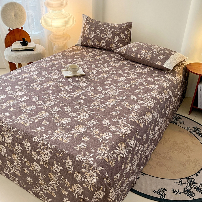 91家纺网 家纺一手货源 找家纺 梦舒羽 2025新款A类原麻床单单件床罩席梦思宿舍床垫保护罩床套罩防尘罩套三件套  秋日