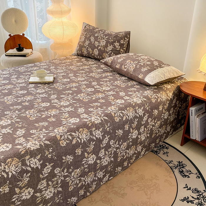 91家纺网 家纺一手货源 找家纺 梦舒羽 2025新款A类原麻床单单件床罩席梦思宿舍床垫保护罩床套罩防尘罩套三件套  秋日