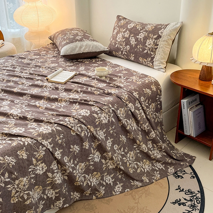 91家纺网 家纺一手货源 找家纺 梦舒羽 2025新款A类原麻床单单件床罩席梦思宿舍床垫保护罩床套罩防尘罩套三件套  秋日