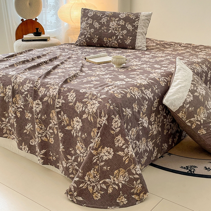 91家纺网 家纺一手货源 找家纺 梦舒羽 2025新款A类原麻床单单件床罩席梦思宿舍床垫保护罩床套罩防尘罩套三件套  秋日