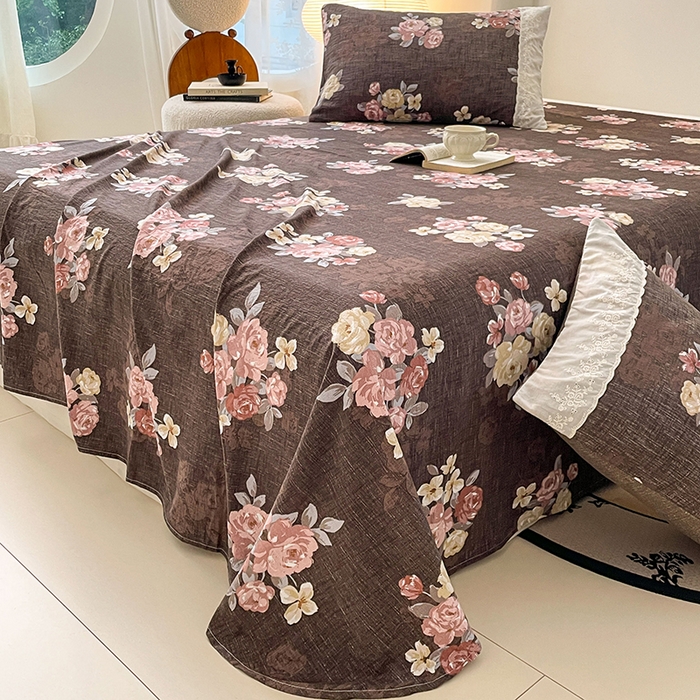 91家纺网 家纺一手货源 找家纺 梦舒羽 2025新款A类原麻床单单件床罩席梦思宿舍床垫保护罩床套罩防尘罩套三件套  繁花