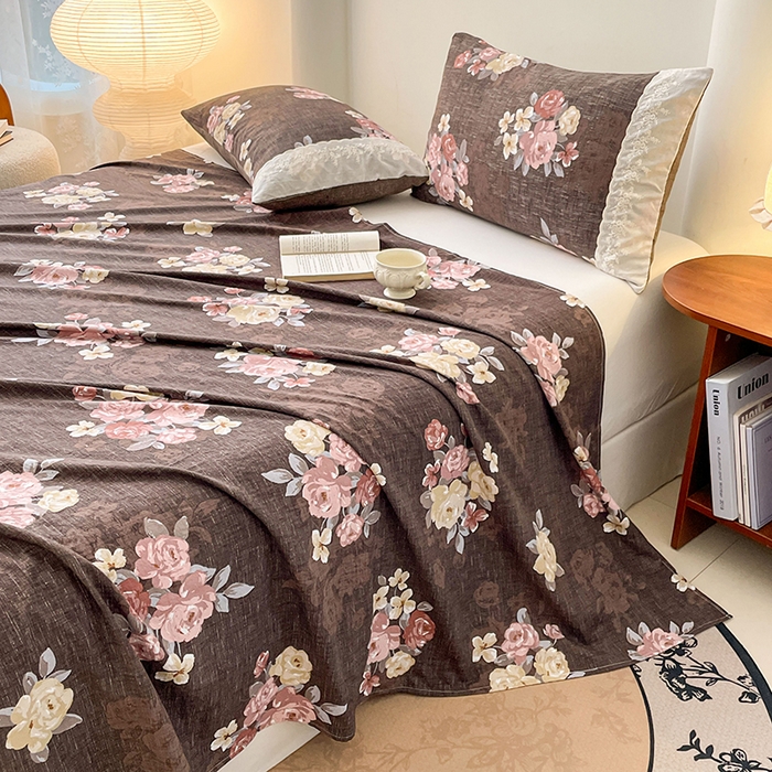 91家纺网 家纺一手货源 找家纺 梦舒羽 2025新款A类原麻床单单件床罩席梦思宿舍床垫保护罩床套罩防尘罩套三件套  繁花