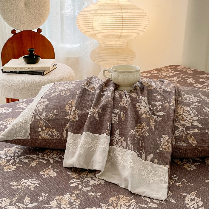 91家纺网 家纺一手货源 找家纺 梦舒羽 2025新款A类可水洗原麻蕾丝花边枕套宿舍单人枕芯套枕头套内胆套 秋日