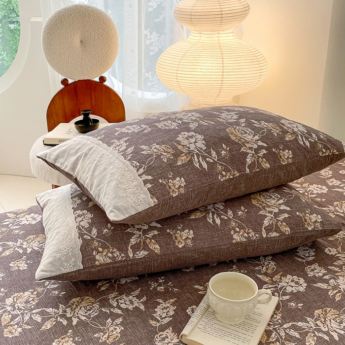 91家纺网 家纺一手货源 找家纺 梦舒羽 2025新款A类可水洗原麻蕾丝花边枕套宿舍单人枕芯套枕头套内胆套 秋日