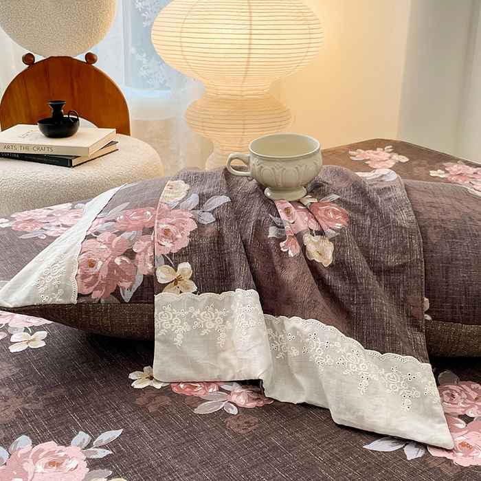 91家纺网 家纺一手货源 找家纺 梦舒羽 2025新款A类可水洗原麻蕾丝花边枕套宿舍单人枕芯套枕头套内胆套 繁花