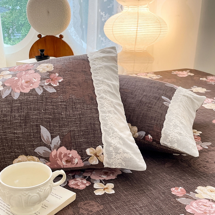 91家纺网 家纺一手货源 找家纺 梦舒羽 2025新款A类可水洗原麻蕾丝花边枕套宿舍单人枕芯套枕头套内胆套 繁花