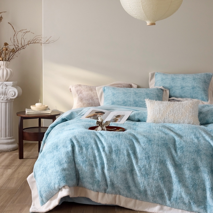 91家纺网 家纺一手货源 找家纺 榻尚家居 2025新款秋冬加厚绵阳绒牛奶绒四件套 绵阳绒蓝色