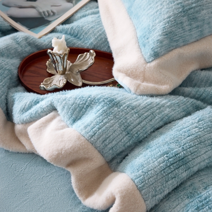 91家纺网 家纺一手货源 找家纺 榻尚家居 2025新款秋冬加厚绵阳绒牛奶绒四件套 绵阳绒蓝色