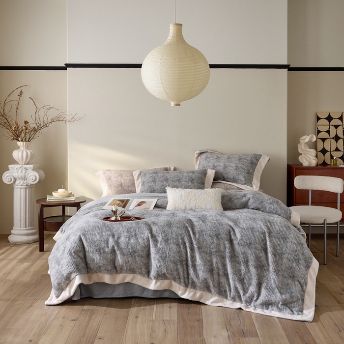 91家纺网 家纺一手货源 找家纺 榻尚家居 2025新款秋冬加厚绵阳绒牛奶绒四件套 绵阳绒灰色