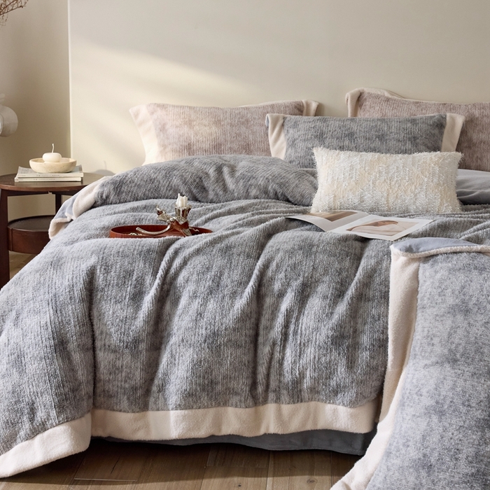 91家纺网 家纺一手货源 找家纺 榻尚家居 2025新款秋冬加厚绵阳绒牛奶绒四件套 绵阳绒灰色