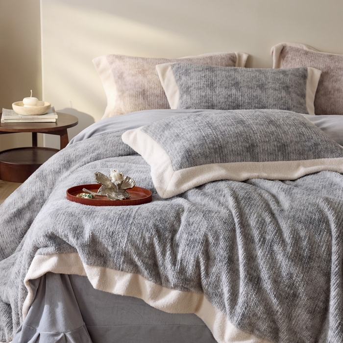 91家纺网 家纺一手货源 找家纺 榻尚家居 2025新款秋冬加厚绵阳绒牛奶绒四件套 绵阳绒灰色