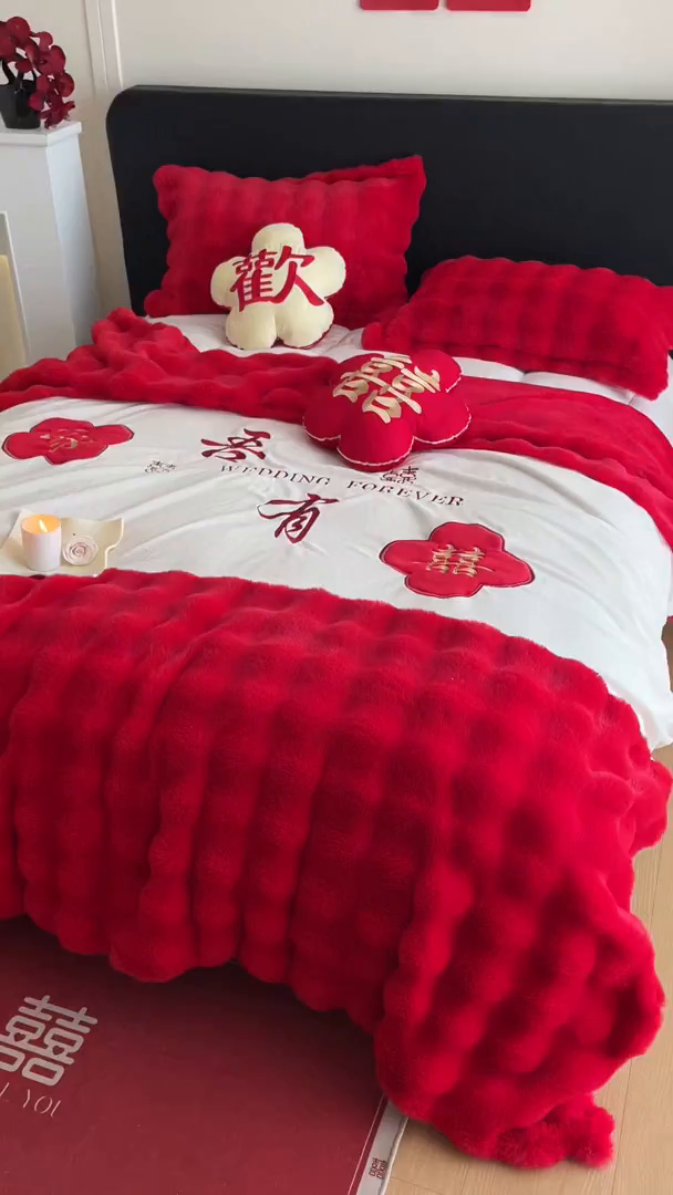 91家纺网 家纺一手货源 找家纺 （总）玉雅家纺 2025新款兔毛绒多功能毛毯被套两用豆豆被被子被芯