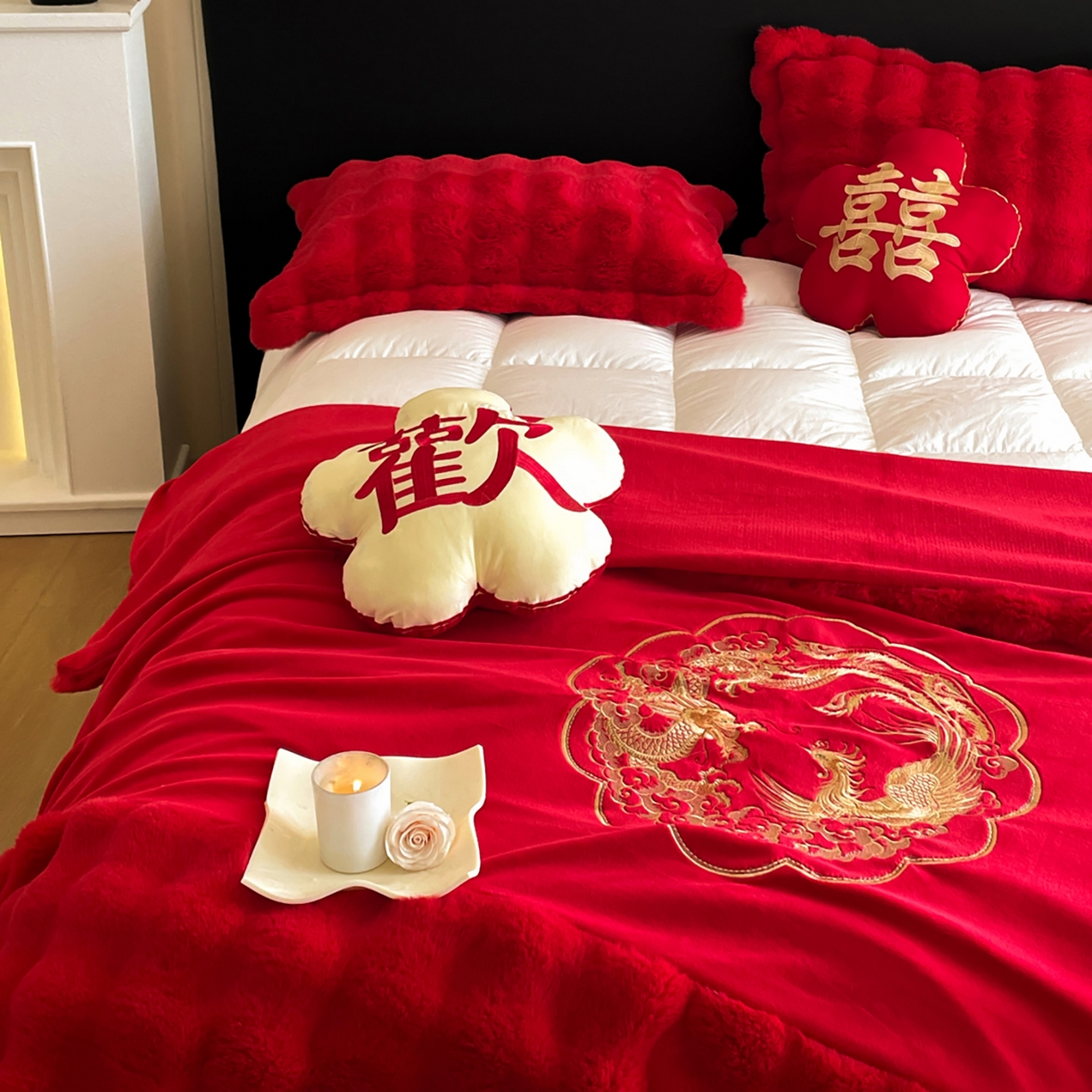 91家纺网 家纺一手货源 找家纺 玉雅家纺 2025新款兔毛绒多功能毛毯被套两用豆豆被被子被芯 婚庆毛毯-龙凤团圆