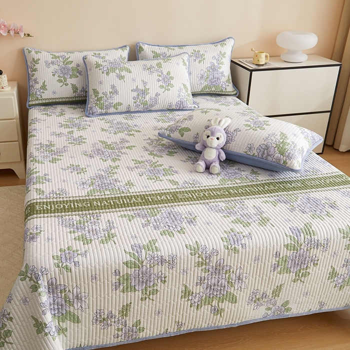 91家纺网 家纺一手货源 找家纺 （总）金艾草 2025新款A版全棉印花B版加厚牛奶绒单件棉加绒床盖三件套榻榻米垫