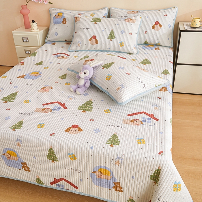 91家纺网 家纺一手货源 找家纺 金艾草 2025新款A版全棉印花B版加厚牛奶绒单件棉加绒床盖三件套榻榻米垫 浪漫小屋