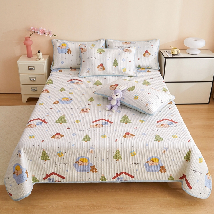 91家纺网 家纺一手货源 找家纺 金艾草 2025新款A版全棉印花B版加厚牛奶绒单件棉加绒床盖三件套榻榻米垫 浪漫小屋