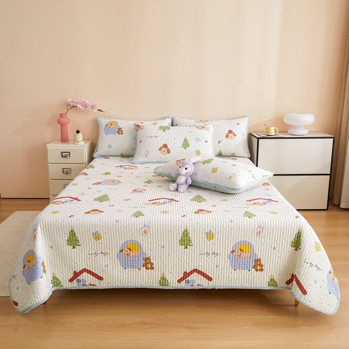 91家纺网 家纺一手货源 找家纺 金艾草 2025新款A版全棉印花B版加厚牛奶绒单件棉加绒床盖三件套榻榻米垫 浪漫小屋