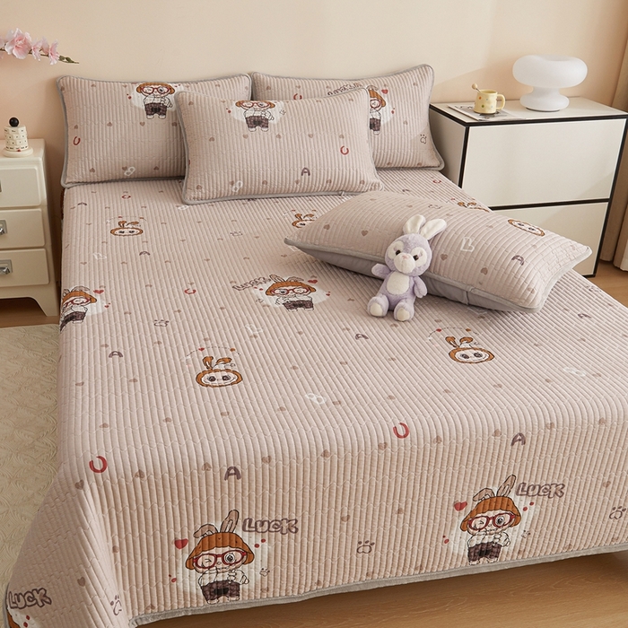 91家纺网 家纺一手货源 找家纺 金艾草 2025新款A版全棉印花B版加厚牛奶绒单件棉加绒床盖三件套榻榻米垫 拉布布-灰