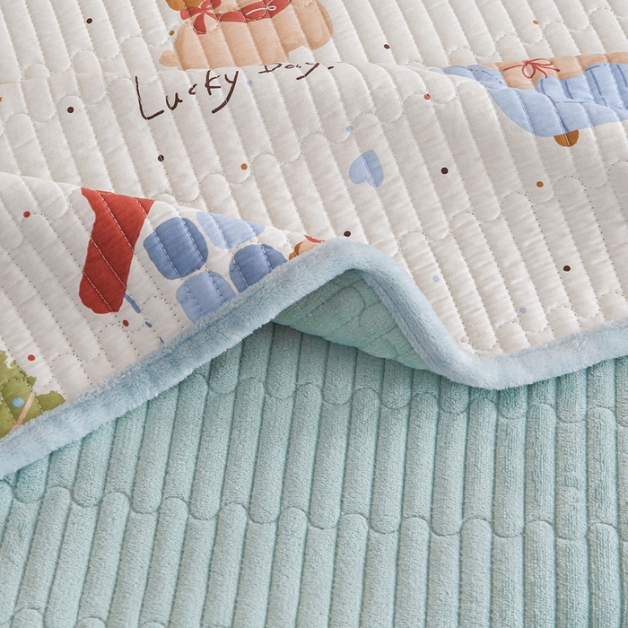 91家纺网 家纺一手货源 找家纺 金艾草 2025新款A版全棉印花B版加厚牛奶绒单件棉加绒床盖三件套榻榻米垫 浪漫小屋