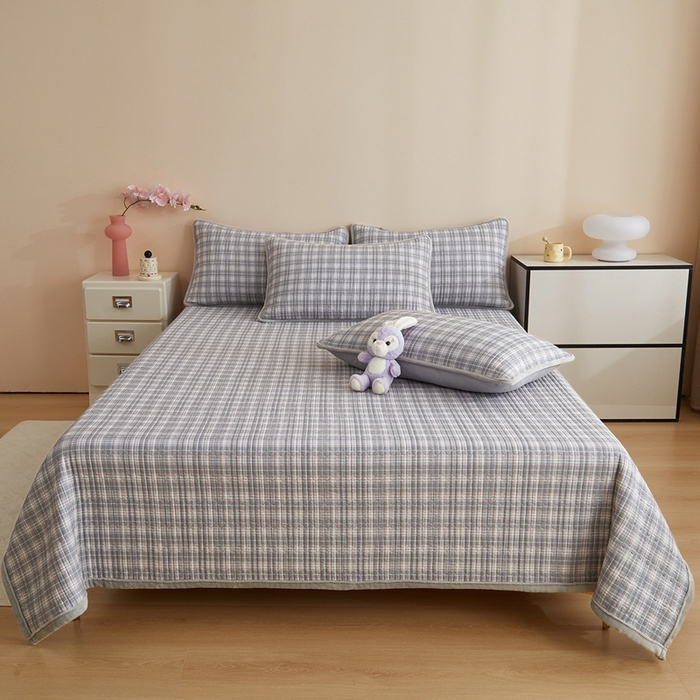 91家纺网 家纺一手货源 找家纺 金艾草 2025新款A版全棉印花B版加厚牛奶绒单件棉加绒床盖三件套榻榻米垫 时光灰-绒