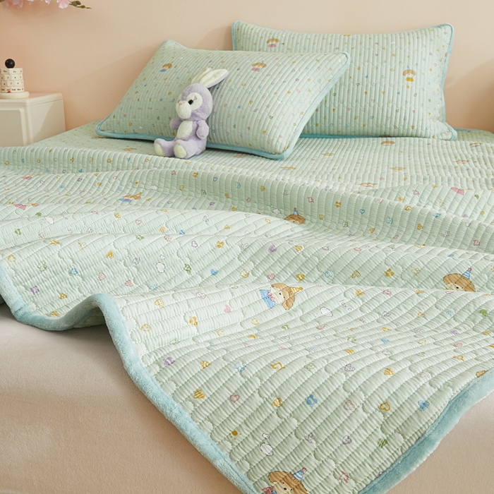 91家纺网 家纺一手货源 找家纺 金艾草 2025新款A版全棉印花B版加厚牛奶绒单件棉加绒床盖三件套榻榻米垫 星辰-蓝色