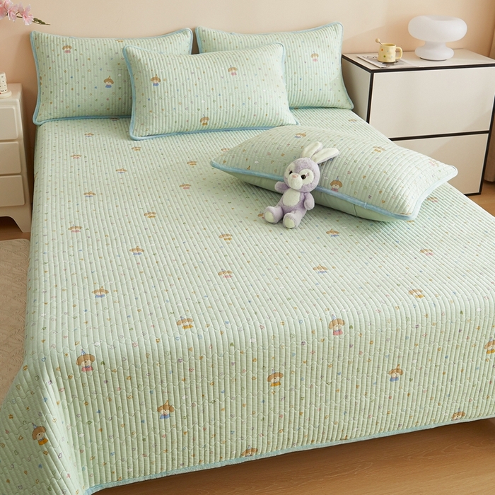 91家纺网 家纺一手货源 找家纺 金艾草 2025新款A版全棉印花B版加厚牛奶绒单件棉加绒床盖三件套榻榻米垫 星辰-蓝色