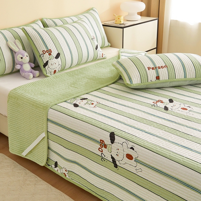 91家纺网 家纺一手货源 找家纺 金艾草 2025新款A版全棉印花B版加厚牛奶绒单件棉加绒床盖三件套榻榻米垫 萌趣狗