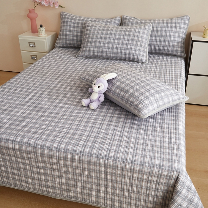 91家纺网 家纺一手货源 找家纺 金艾草 2025新款A版全棉印花B版加厚牛奶绒单件棉加绒床盖三件套榻榻米垫 时光灰-绒