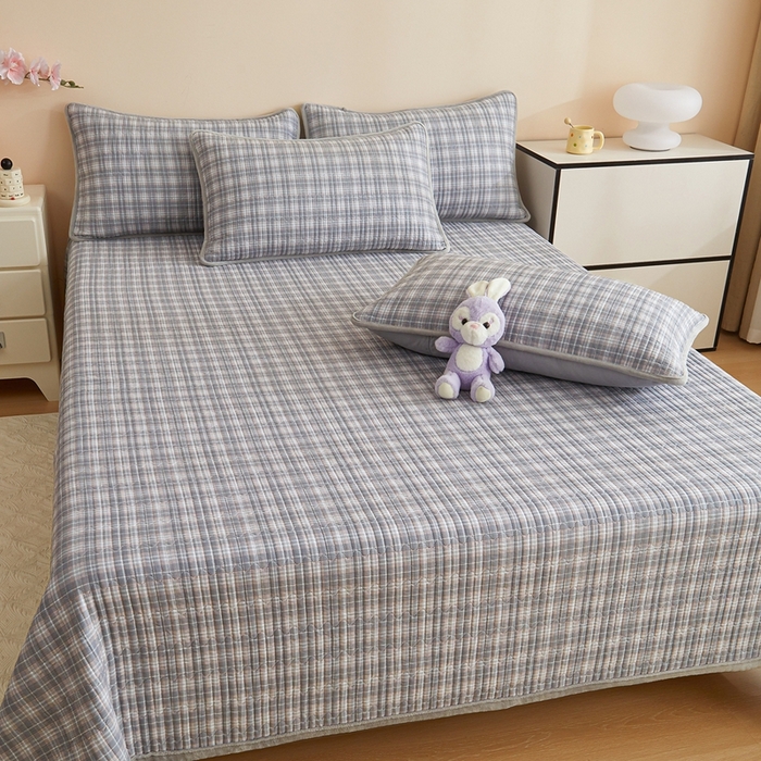 91家纺网 家纺一手货源 找家纺 金艾草 2025新款A版全棉印花B版加厚牛奶绒单件棉加绒床盖三件套榻榻米垫 时光灰-绒