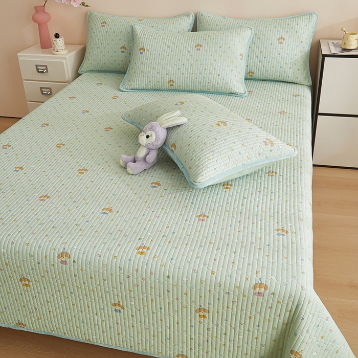 91家纺网 家纺一手货源 找家纺 金艾草 2025新款A版全棉印花B版加厚牛奶绒单件棉加绒床盖三件套榻榻米垫 星辰-蓝色