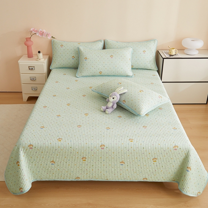 91家纺网 家纺一手货源 找家纺 金艾草 2025新款A版全棉印花B版加厚牛奶绒单件棉加绒床盖三件套榻榻米垫 星辰-蓝色