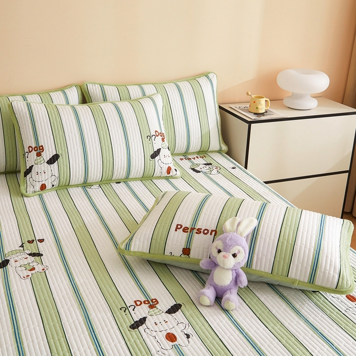 91家纺网 家纺一手货源 找家纺 金艾草 2025新款A版全棉印花B版加厚牛奶绒单件棉加绒床盖三件套榻榻米垫 萌趣狗