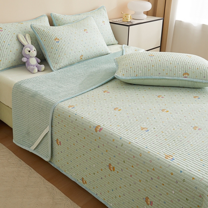 91家纺网 家纺一手货源 找家纺 金艾草 2025新款A版全棉印花B版加厚牛奶绒单件棉加绒床盖三件套榻榻米垫 星辰-蓝色