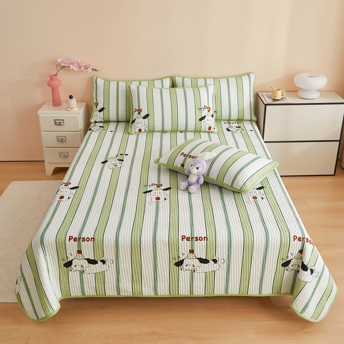 91家纺网 家纺一手货源 找家纺 金艾草 2025新款A版全棉印花B版加厚牛奶绒单件棉加绒床盖三件套榻榻米垫 萌趣狗