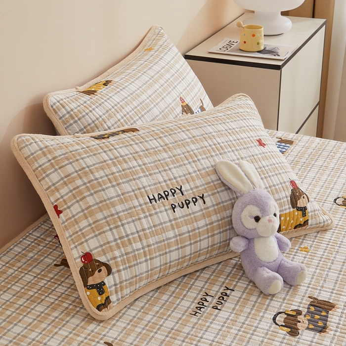 91家纺网 家纺一手货源 找家纺 金艾草 2025新款A版全棉印花B版加厚牛奶绒单件棉加绒床盖三件套榻榻米垫 酷比狗