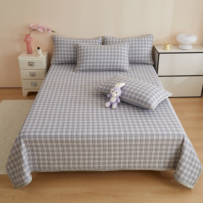 91家纺网 家纺一手货源 找家纺 金艾草 2025新款A版全棉印花B版加厚牛奶绒单件棉加绒床盖三件套榻榻米垫 时光灰-绒