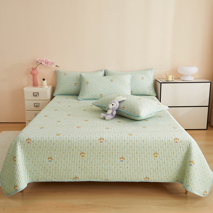 91家纺网 家纺一手货源 找家纺 金艾草 2025新款A版全棉印花B版加厚牛奶绒单件棉加绒床盖三件套榻榻米垫 星辰-蓝色