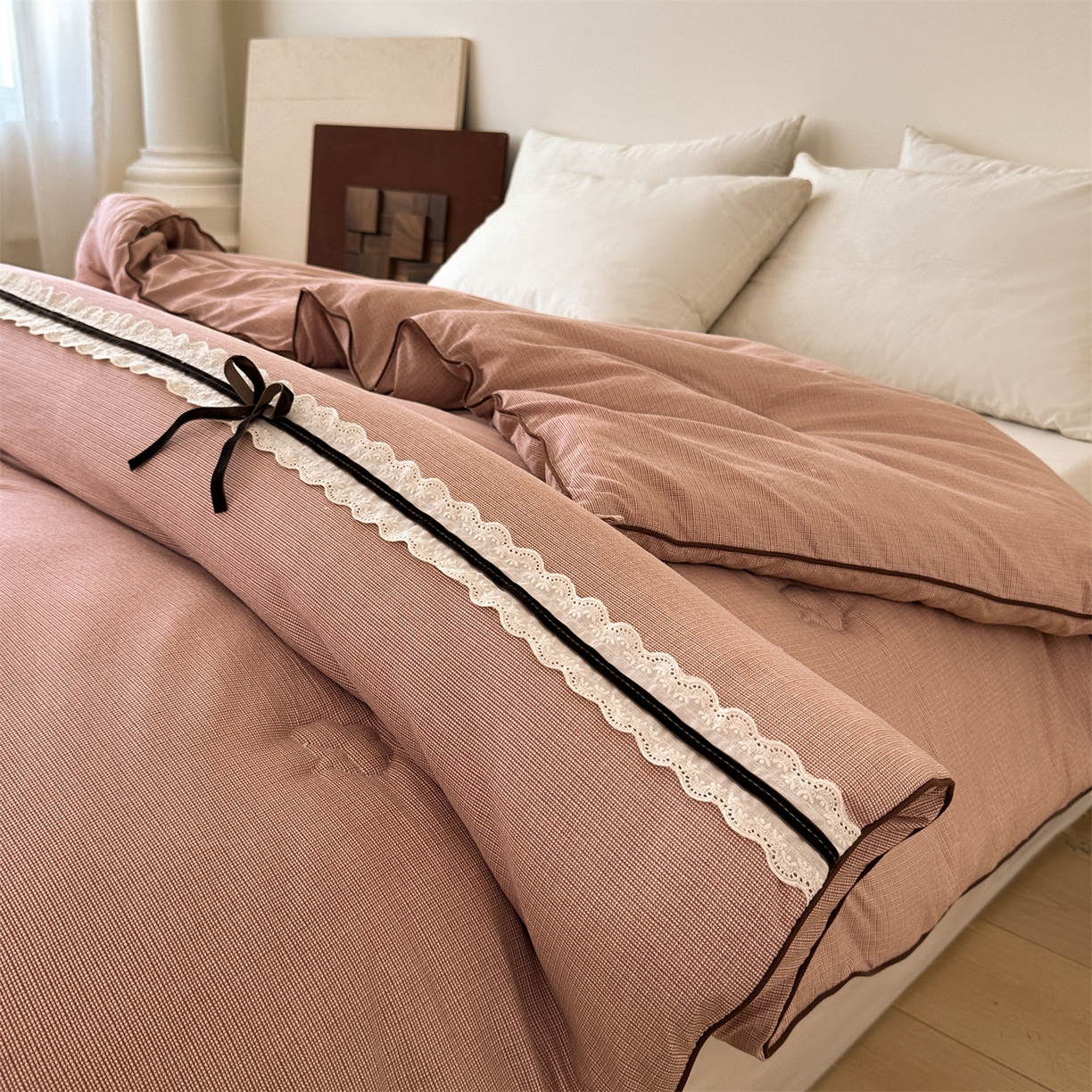 91家纺网 家纺一手货源 找家纺 （总）梵蒂莎 【可检测】2025新款双层纱贴布绣大豆被子被芯