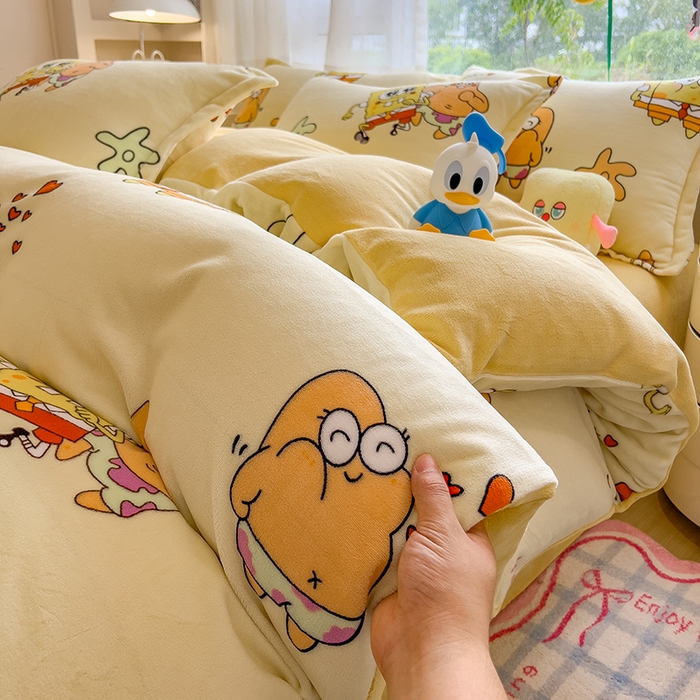 91家纺网 家纺一手货源 找家纺 （总）云恋家纺 2025新款卡通牛奶绒四件套珊瑚法兰绒床单床笠被套儿童床上用品冬季